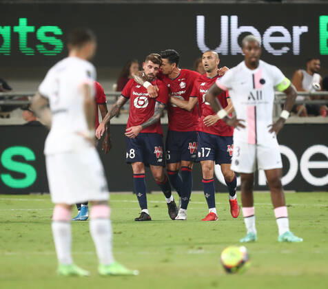 French Super Cup 2021 (Trophee Des Champions) - PSG Vs Lille Lille s Portuguese midfielder Xeka (C) celebrates at the end of the French Champions Trophy (Trophee des Champions) final football match between Paris Saint-Germain (PSG) and Lille (LOSC) at the Bloomfield Stadium in Tel Aviv, Israel, on August 1, 2021 Tel Aviv Israel jebarah-notitle210801_np0mX Copyright: xRaddadxJebarahx