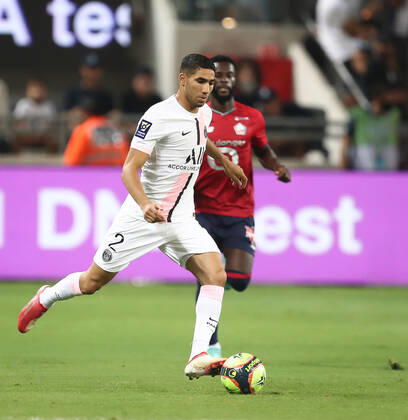 French Super Cup 2021 (Trophee Des Champions) - PSG Vs Lille Paris Saint-Germain s Moroccan defender Achraf Hakimi during the French Champions Trophy (Trophee des Champions) final football match between Paris Saint-Germain (PSG) and Lille (LOSC) at the Bloomfield Stadium in Tel Aviv, Israel, on August 1, 2021 Tel Aviv Israel jebarah-notitle210801_np7L8 Copyright: xRaddadxJebarahx