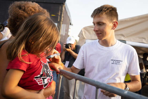 August 13, 2021, Komenda, Slovenia: Two-time Tour de France winner Tadej Pogacar signs autographs at a reception in his honour in Komenda, his hometown. .Pogacar won the Tour de France for the second time in a row and bronze medal at the Tokyo Olympic Games, Olympische Spiele, Olympia, OS Komenda Slovenia - ZUMAs197 0129347055st Copyright: xLukaxDakskoblerx