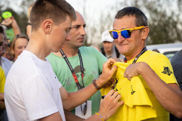 August 13, 2021, Komenda, Slovenia: Two-time Tour de France winner Tadej Pogacar signs an autograph for his father at a reception in his honour in Komenda, his hometown. .Pogacar won the Tour de France for the second time in a row and bronze medal at the Tokyo Olympic Games, Olympische Spiele, Olympia, OS Komenda Slovenia - ZUMAs197 0129347716st Copyright: xLukaxDakskoblerx