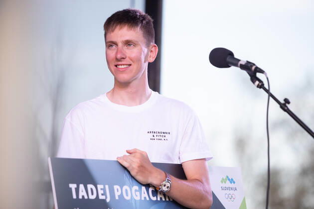 August 13, 2021, Komenda, Slovenia: Two-time Tour de France winner Tadej Pogacar on stage at a reception in his honour in Komenda, his hometown. .Pogacar won the Tour de France for the second time in a row and bronze medal at the Tokyo Olympic Games, Olympische Spiele, Olympia, OS Komenda Slovenia - ZUMAs197 0129347718st Copyright: xLukaxDakskoblerx