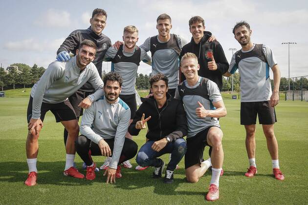 Marc Marquez and Alex Marquez visit Manchester City Football Club ahead of the British GP Manchester August 25, 2021 In picture Top row Ederson, Doyle, Dias, Alex Marquez, Silva Bottom row Torres, Gündogan, Marc Marquez, Zinchenko Marc Marquez and Alex Marquez visit Manchester City training grounds ahead of the MotoGP British Grand Prix Manchester August 25, 2021 POOL MotoGP com Cordon Press Images will be for editorial use only Mandatory credit MotoGP com Cordon Press  xx xx
