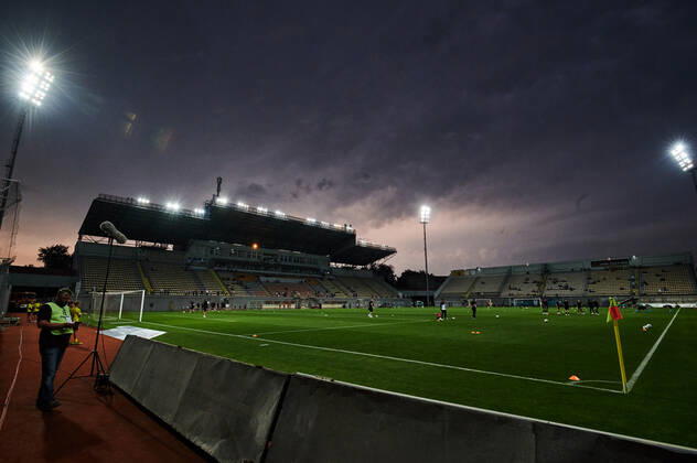 Zaporizhzhia, Ukraine - August 26, 2021: Slavutich arena The UEFA Europa League match between FC Zorya Luhansk vs FC Rapid Wien Copyright: xVItaliixKliuievx