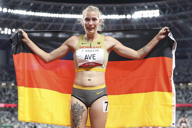 Tokyo 2020 Paralympic Games Athletics , 28 08 21 TOKYO, JAPAN 28 08 100m T38 Bronze for Lindy Ave GER HSG Uni Greifswald on Day 4 of the Tokyo 2020 Paralympic Games Athletics on 28 08 2021 at the Olympic Stadium in Tokyo Japan Copyright: xBEAUTIFULxSPORTS AxelxKohringx