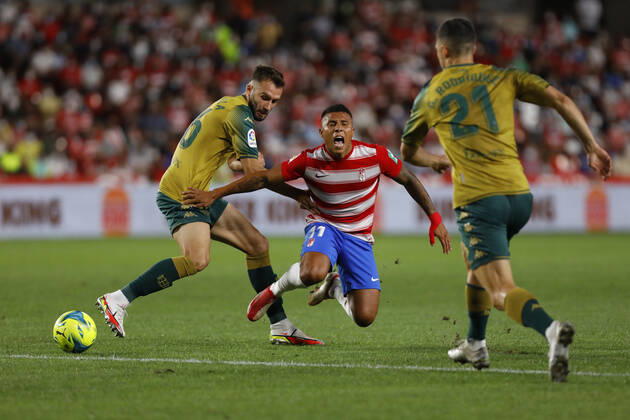 Granada CF v Real Betis - La Liga Santander Darwin Machis, of Granada CF and Pezzella, of Real Betis during the La Liga match between Granada CF and Real Betis at Nuevo Los Carmenes Stadium on September 13, 2021 in Granada, Spain. Granada Granada Spain camaramartinez-granadac210913_npyMn  Copyright: xÃlexxCamarax