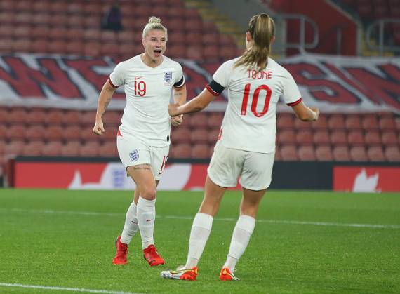 Southampton, England, 17th September 2021. Bethany England of England celebrates after scoring to make it 7-0 during the FIFA 2023 Women s World Cup Qualifying match at St Mary s Stadium, Southampton. Picture credit should read: Paul Terry Sportimage EDITORIAL USE ONLY. No use with unauthorised audio, video, data, fixture lists, club league logos or live services. Online in-match use limited to 120 images, no video emulation. No use in betting, games or single club league player publications. SPI-1202-0030