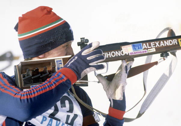 484085 01.01.1979 Honoured Master of of the USSR, Olympic champion in men s biathlon (1968, 1972, 1976), multifold World Champion Alexander Tikhonov during Olympic Sports Complex Raubichi Cup competitions. Yuriy Somov Sputnik Biathlonist A.Tikhonov 