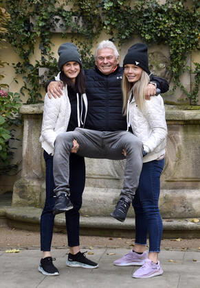 Czech speed skaters Martina Sablikova, left, and Nikola Zdrahalova, right, pose with their coach Petr Novak, center, after a press conference, PK, Pressekonferenz before new season, on November 1, 2021, in Prague, Czech Republic. (CTKxPhoto MichaelaxRihova) CTKPhotoP2021110103094  mir 5