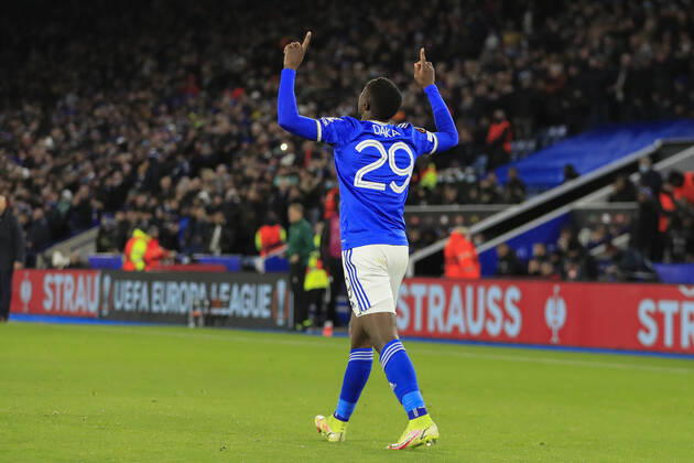 UEFA Europa League Leicester City vs Legia Warsaw Patson Daka 29 of Leicester City gives thanks after scoring to make it 1-0 Leicester King Power Stadium Leicestershire United Kingdom Copyright: xConorxMolloy NewsxImagesx