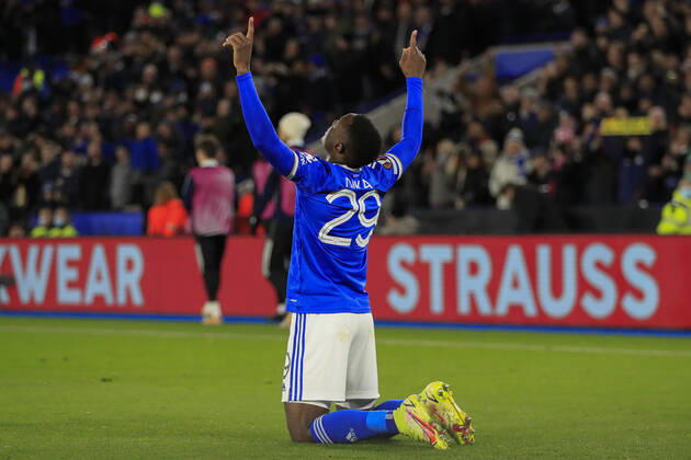 UEFA Europa League Leicester City vs Legia Warsaw Patson Daka 29 of Leicester City gives thanks after scoring to make it 1-0 Leicester King Power Stadium Leicestershire United Kingdom Copyright: xConorxMolloy NewsxImagesx