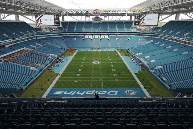 MIAMI GARDENS, FL - DECEMBER 05: An overview of the stadium before the NFL, American Football Herren, USA football game between the New York Giants and the Miami Dolphins on December 5, 2021, at Hard Rock Stadium in Miami Gardens, Florida. (Photo by Michael Allio Icon Sportswire) NFL: DEC 05 Giants at Dolphins Icon116211205047