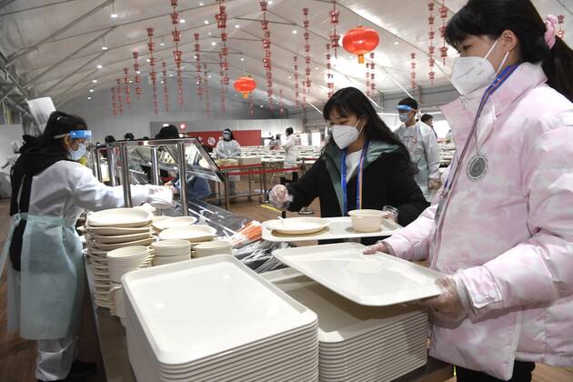 Olympia Peking 2022, Zhangjiakou Zone, Testbetrieb in der Kantine für die Athleten