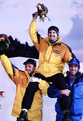 HACKL Georg Team GER Luge Olympic Champion with MUELLER Jens and ZOEGGELER Armin Olympic Winter Games 1998 in Nagano Japan from 07 22 02 1998 on 9 02 1998 in Nagano