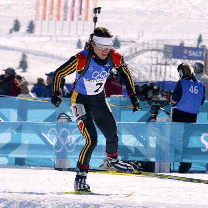 DISL Uschi Team GER 2nd place Biathlon Women Sprint 7,5 km Olympic Winter Games 2002 Salt Lake City USA on 13 02 2002 in Salt Lake City