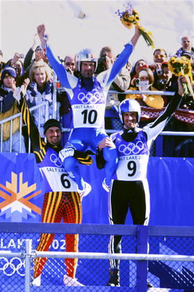 ZOEGGELER Armin Team ITA Olympic Champion Single-seater Luge Final with HACKL Georg and PROCK Olympic Winter Games 2002 Salt Lake City USA on 11 02 2002 in Salt Lake City