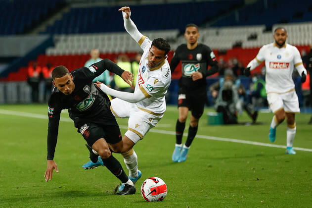 Thilo Kehrer (Paris Saint Germain) vs Justin Kluivert (Nice) FOOTBALL : 8e finale de la Coupe de France - PSG vs OGC Nice - 31 01 2022 AurelienMorissard Panoramic