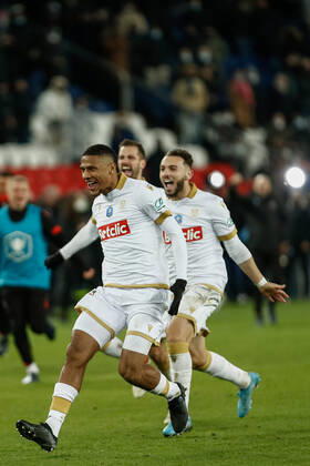 Joie des joueurs de Nice apres leur victoire contre le PSG FOOTBALL : 8e finale de la Coupe de France - PSG vs OGC Nice - 31 01 2022 AurelienMorissard Panoramic