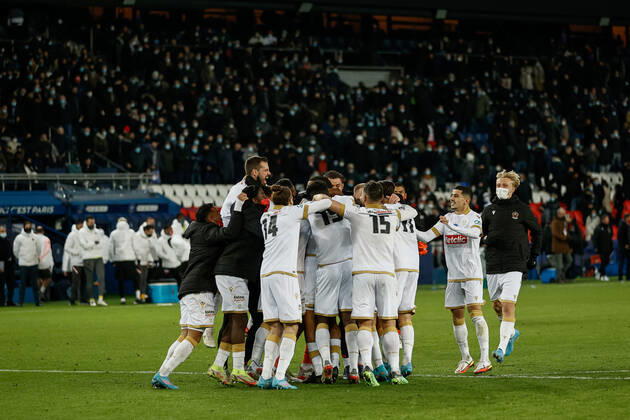 Joie des joueurs de Nice apres leur victoire contre le PSG FOOTBALL : 8e finale de la Coupe de France - PSG vs OGC Nice - 31 01 2022 AurelienMorissard Panoramic