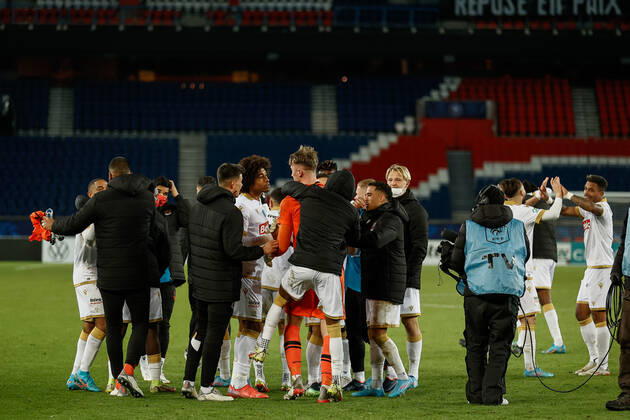 Joie des joueurs de Nice apres leur victoire contre le PSG FOOTBALL : 8e finale de la Coupe de France - PSG vs OGC Nice - 31 01 2022 AurelienMorissard Panoramic
