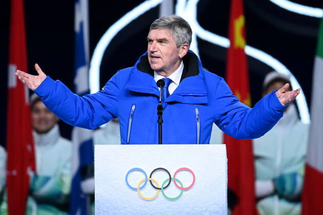 (220204) -- BEIJING, Feb. 4, 2022 -- International Olympic Committee (IOC) President Thomas Bach addresses the opening ceremony of the Beijing 2022 Olympic Winter games, Winterspiele,Spiele, Summer games at the National Stadium in Beijing, capital of China, Feb. 4, 2022. ) (BEIJING2022)CHINA-BEIJING-OLYMPIC WINTER GAMES-OPENING CEREMONY (CN) LixGa