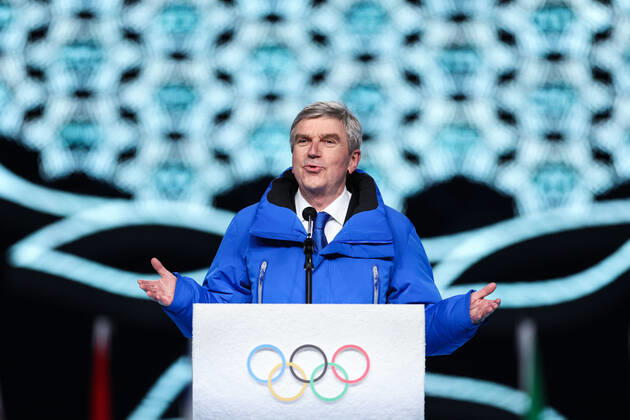 (220204) -- BEIJING, Feb. 4, 2022 -- International Olympic Committee (IOC) President Thomas Bach addresses the opening ceremony of the Beijing 2022 Olympic Winter games, Winterspiele,Spiele, Summer games at the National Stadium in Beijing, capital of China, Feb. 4, 2022. ) (BEIJING2022)CHINA-BEIJING-OLYMPIC WINTER GAMES-OPENING CEREMONY (CN) CaoxCan