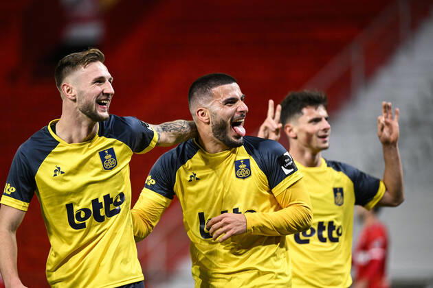 Union s Deniz Undav celebrates after scoring during a soccer match between Royal Antwerp FC RAFC and Royale Union Saint-Gilloise, Saturday 05 February 2022 in Antwerp, on day 26 of the 2021-2022 Jupiler Pro League first division of the Belgian championship. TOMxGOYVAERTS  x7764135x