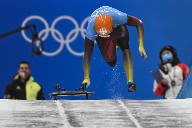 BEIJING, CHINA - FEBRUARY 11: Christopher Grotheer of Team Germany competes during the Men s Skeleton Heat 4 on day seven of Beijing 2022 Winter Olympic Games, Olympische Spiele, Olympia, OS at National Sliding Centre on February 11, 2022 in Beijing, China.  Copyright: xVCGx CFP111368884211 