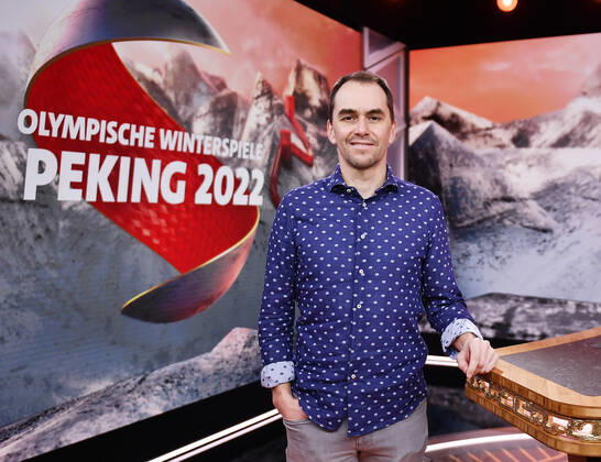 Olympic Winter Games, ARD guest Michael Michi Greis expert in the ARD Olympia Studio Ex biathlete Michael Greis as guest in the ARD Olympia Studio Mainz Mainz Rhineland Palatinate Germany NBC National Broadcasting Center of ARD ZDF