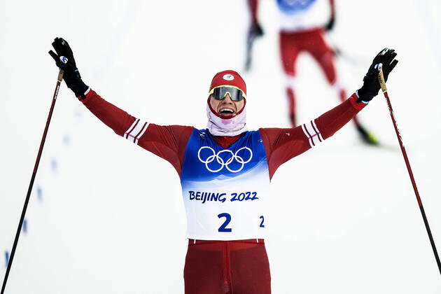 220219 Alexander Bolshunov of ROC Russia celebrates after competing in men s cross country skiing 30 km during day 15 of the 2022 Winter Olympics on February 19, 2022 in Zhangjiakou Photo Jon Olav Nesvold BILDBYRAN COP 217 VG0245 bbeng skidor cross country skiing langrenn olympic games olympics winter olympics os ol olympic games winter os olympic games beijing peking 2022 beijing 2022 beijing 2022 olympic games beijing beijing 2022 winter olympic games beijing os beijing ol winter ol cheer,  Copyright: JONxOLAVxNESVOLD BB220219JE033