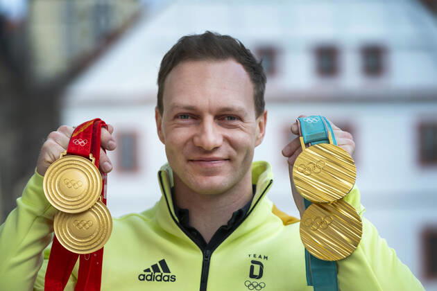 22 02 22, Francesco Friedrich, bobsleigh pilot, multiple Olympic champion, in his hometown of Pirna, 2 x gold Olympic Winter Games 2018 in Pyeongchang, 2 x gold Olympic Winter Games 2022 in Beijing, c