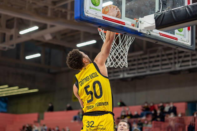 Joanic Gruetner Bacoul TIgers Tuebingen, 50 Tigers Tuebingen vs Eisbaeren Bremerhaven, 2 Basketball Bundesliga, Pro A, Barmer 2 Basketball, 28 Spieltag , Spielzeit 2021 2022, 06 03 2022 Tigers Tuebingen vs Eisbaeren Bremerhaven, 2 Basketball Bundesliga, Pro A, Barmer 2 Basketball, 28 Spieltag , Spielzeit 2021 2022, 06 03 2022 Tuebingen Copyright: xNinaxSanderx xEibnerxPressefotox EP_NSR