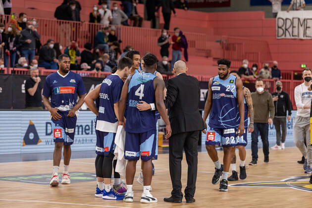 The Eisbaeren Bremerhaven lose the game against the Tigers Tuebingen Tigers Tuebingen vs Eisbaeren Bremerhaven, 2 Basketball Bundesliga, Pro A, Barmer 2 Basketball, 28 Spieltag , Spielzeit 2021 2022, 06 03 2022 Tigers Tuebingen vs Eisbaeren Bremerhaven, 2 Basketball Bundesliga, Pro A, Barmer 2 Basketball, 28 Spieltag , Spielzeit 2021 2022, 06 03 2022 Tuebingen Copyright: xNinaxSanderx xEibnerxPressefotox EP_NSR