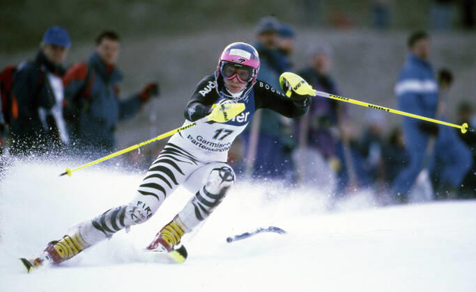 Katja SEIZINGER, GER, skier, action slalom 14 01 1996, Garmisch Partenkirchen, Â