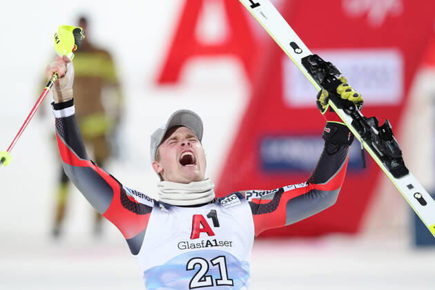 Bilder des Jahres 2022, Sport 03 März Sport Themen der Woche KW10 ALPINE SKIING - FIS WC Flachau FLACHAU,AUSTRIA,09.MAR.22 - FIS World Cup, night slalom, men. Image shows the rejoicing of Atle Lie McGrath (NOR). GEPAxpictures xDavidxGeieregger
