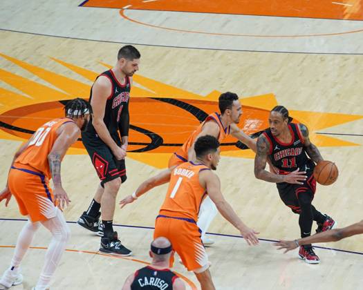 Phoenix, Arizona, March 18th 2022: Demar Derozan ( 11 Chicago Bulls) in action during the National Basketball Association game between the Chicago Bulls and the Phoenix Suns at Footprint Center in Phoenix, Arizona. Edwin Rodriguez SPP Chicago Bulls v Phoenix Suns - NBA, Basketball Herren, USA - Footprint Center 