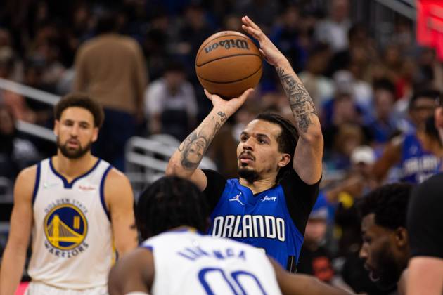 Orlando, Florida, March 22nd 2022: Cole Anthony (50 Orlando Magic) takes a free throw during the National Basketball Association game between Orlando Magic and Golden State Warriors at Amway Center in Orlando, Florida. Andrea Vilchez SPP Orlando Magic v Golden State Warriors - National Basketball Association - Amway Center 