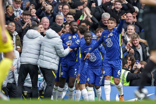 Chelsea v Brentford Premier League 02 04 2022. Goal 1-0 Antonio Rudiger (2) of Chelsea scores a goal and celebrates during the Premier League match between Chelsea and Brentford at Stamford Bridge, London, England on 2 April 2022. Editorial use only DataCo restrictions apply See www.football-dataco.com , Copyright: xNigelxKeenex PSI-14991-0041