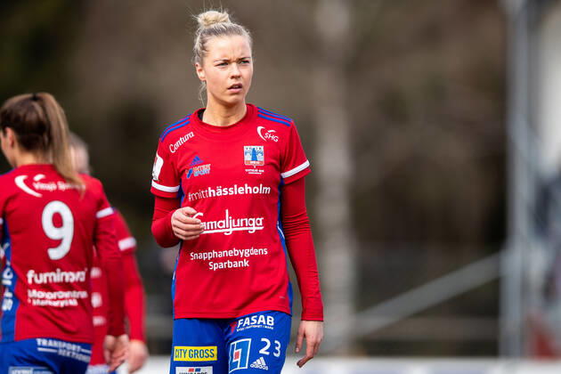 220403 Vittsjös Kajsa Lind during the football match in the Damallsvenskan between Vittsjö and FC Rosengard on April 3, 2022 in Vittsjö, Copyright: MATHILDAxAHLBERG BB220403BB411