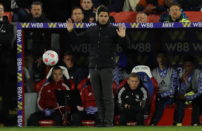 London, England, 4th April 2022. Mikel Arteta, Manager of Arsenal during the Premier League match at Selhurst Park, London. Picture credit should read: Paul Terry Sportimage EDITORIAL USE ONLY. No use with unauthorised audio, video, data, fixture lists, club league logos or live services. Online in-match use limited to 120 images, no video emulation. No use in betting, games or single club league player publications. SPI-1615-0075