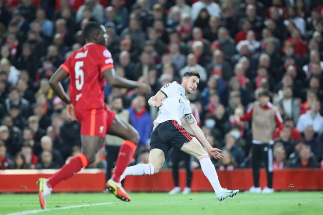 Liverpool v S L Benfica - UEFA Champions League Roman Yaremchuk of Benfica scores his team s second goal during the UEFA Champions League match between Liverpool and S L Benfica at Anfield, Liverpool on Wednesday 13th April 2022. Liverpool United Kingdom  Copyright: xMIxNewsx originalFilename:fletcher-liverpoo220413_npegY