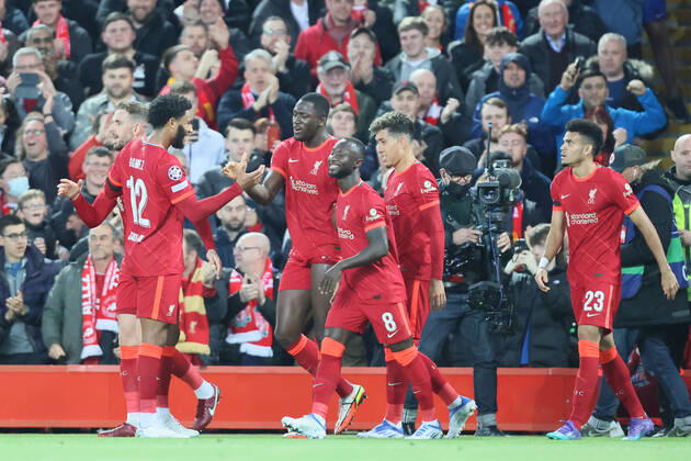 Liverpool v S L Benfica - UEFA Champions League Ibrahima Konate of Liverpool scores his team s first goal during the UEFA Champions League match between Liverpool and S L Benfica at Anfield, Liverpool on Wednesday 13th April 2022. Liverpool United Kingdom  Copyright: xMIxNewsx originalFilename:fletcher-liverpoo220413_npSrA