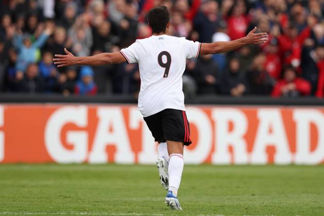 Nyon, Switzerland, 25th April 2022. Henrique Araujo of SL Benfica celebrates after scoring to give the side a 2-0 lead during the UEFA Youth League match at Colovray Sports Centre, Nyon. Picture credit should read: Jonathan Moscrop Sportimage EDITORIAL USE ONLY. No use with unauthorised audio, video, data, fixture lists, club league logos or live services. Online in-match use limited to 120 images, no video emulation. No use in betting, games or single club league player publications. SPI-1659