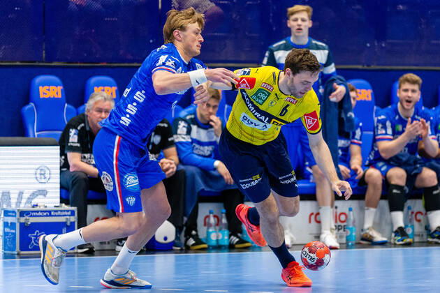 v l Jonathan Carlsbogard TBV Lemgo Lippe 9 , Niclas Kirkelokke Rhein Neckar Loewen 6 TBV Lemgo Lippe vs Rhein Neckar Loewen, Handball, 1 Bundesliga, 30 Spieltag, 12 05 2022 Lemgo Copyright: xEibner-Pressefotox xJanxStrohdiekx EP_JSK