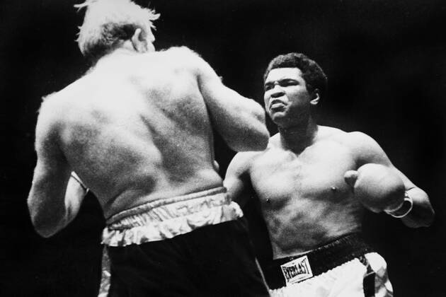 Muhammad Ali is declared the victor after a bloody heavyweight battle with Henry Cooper in London, England., Muhammad Ali, Henry Cooper Wembley Stadium, London, UK, VM SPO Muhammad Ali Richard Dunn 1.jpg, Muhammad Ali, Henry Cooper, boxing, heavyweight, knockout, blood, Wembley Stadium, London, UK Copyright: xVarleyxMedia x