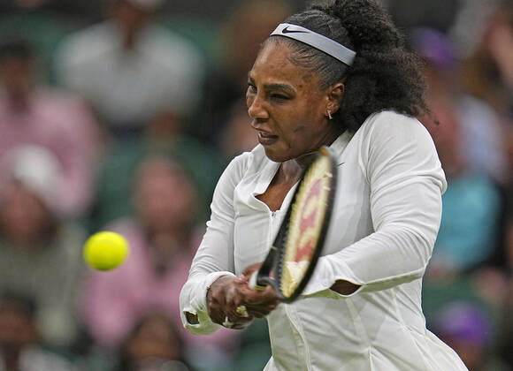 Tennis: Wimbledon championships Serena Williams of the United States plays against Harmony Tan of France in the first round of the Wimbledon tennis tournament in London on June 28, 2022.  A14AA0001307429P