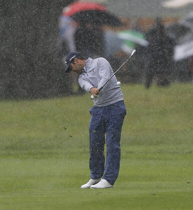 2nd July 2022, Mount Juliet Golf &amp; Spa Hotel, Thomastown, County Kilkenny, Republic of Ireland: Horizon Irish Open Golf, 3rd round; Jorge Campillo of Norba Club de Golf de Caceres takes his second shot on the 2nd fairway as the rain starts  ActionPlus12403998 PeterxFitzpatrick