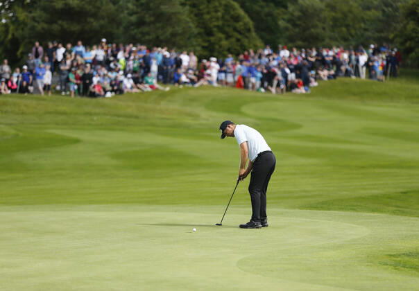 2nd July 2022, Mount Juliet Golf &amp; Spa Hotel, Thomastown, County Kilkenny, Republic of Ireland: Horizon Irish Open Golf, 3rd round; Seamus Power of Ireland putts on the 18th green  ActionPlus12404225 PeterxFitzpatrick