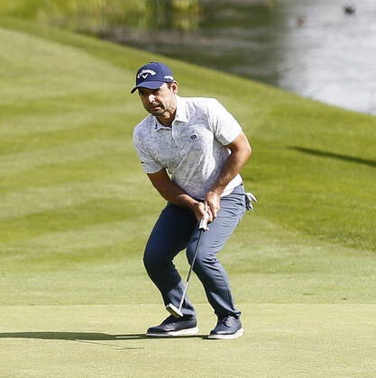 2nd July 2022, Mount Juliet Golf &amp; Spa Hotel, Thomastown, County Kilkenny, Republic of Ireland: Horizon Irish Open Golf, 3rd round; Fabizio Zanotti of Paraguay reacts to a missed putt on the 18th green  ActionPlus12404226 PeterxFitzpatrick