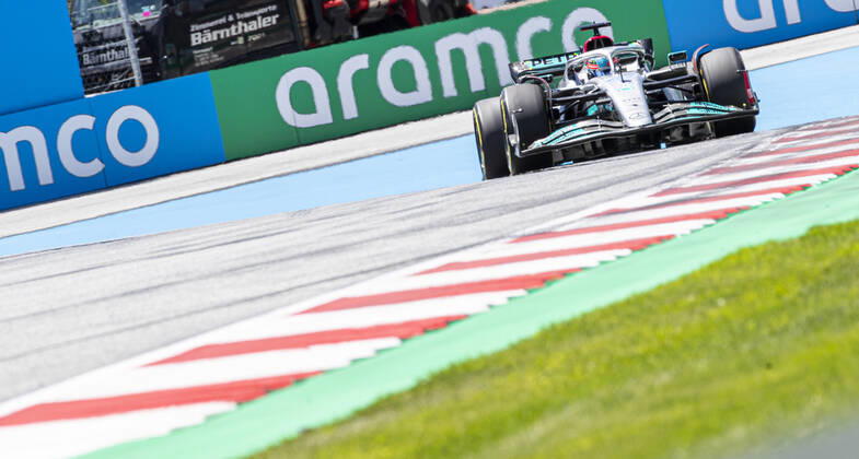 FORMULA 1 - GP of Austria 2022 SPIELBERG,AUSTRIA,08.JUL.22 - MOTORSPORTS, FORMULA 1 - Grand Prix of Austria, Red Bull Ring, practice and qualifying. Image shows George Russell (GBR Mercedes). GEPAxpictures xWolfgangxJannach