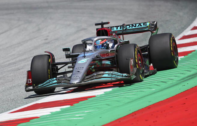FORMULA 1 - GP of Austria 2022 SPIELBERG,AUSTRIA,08.JUL.22 - MOTORSPORTS, FORMULA 1 - Grand Prix of Austria, Red Bull Ring, practice and qualifying. Image shows George Russell (GBR Mercedes). GEPAxpictures xWolfgangxGrebien